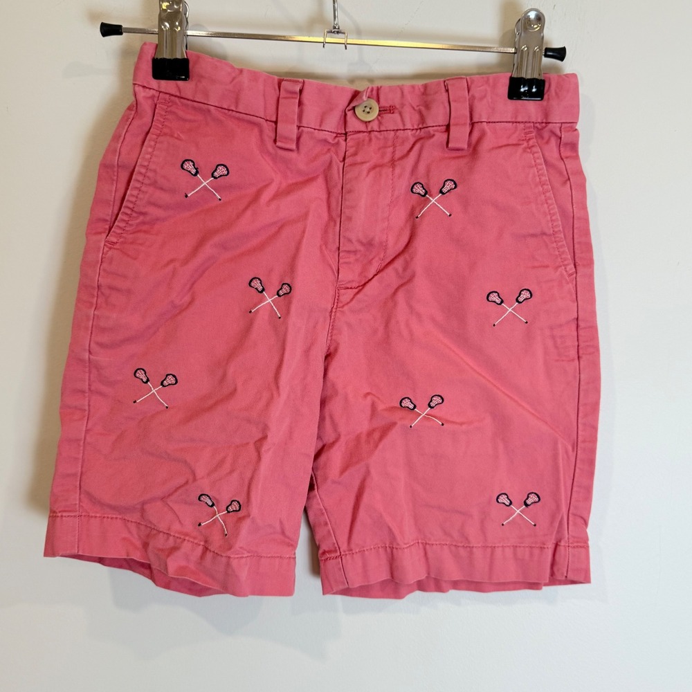 Vineyard Vines Kids Coral Lacrosse Sticks Embroidered Chino Shorts Size 7